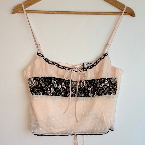 Rumored Midsummer Tank Lace Going Out Top Open Back Coquette Pink Black Medium - Picture 1 of 13
